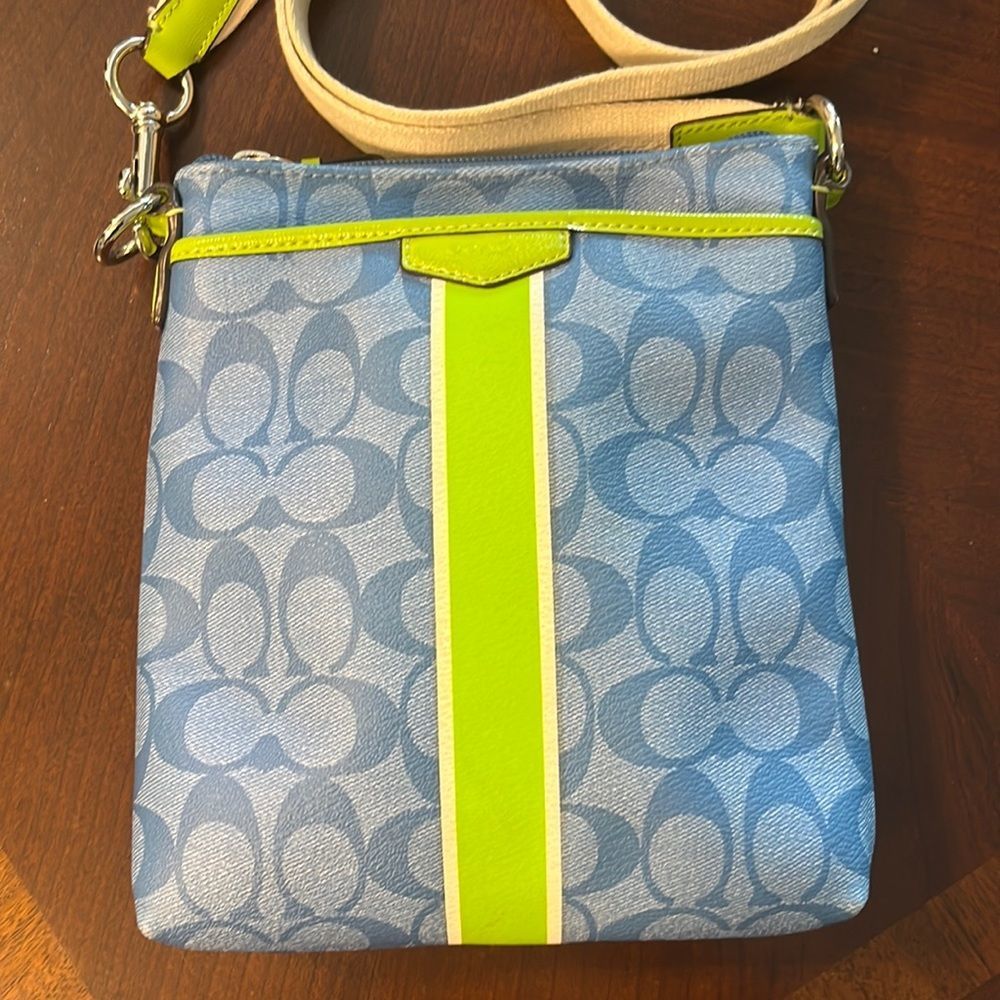 Coach Blue and Lime Green Signature Crossbody Bag